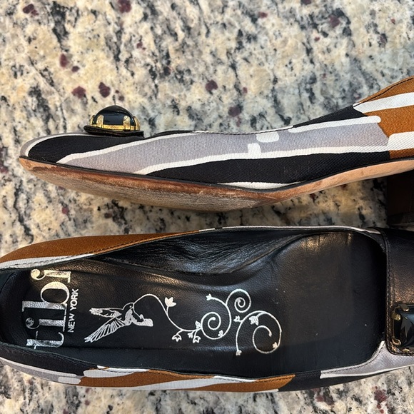 Tibi black and tan silk and leather made in Italy unique block heel shoes - Picture 10 of 12